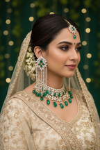 Rose Gold AD Emerald Green Marquise Leaf Fan Diamond Chain Tassel Earrings - Bridal Lifestyle Editorial