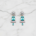 Silver AD Aqua Blue CZ Trapezoid Earrings - Studio Promotional Shot