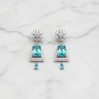 Silver AD Aqua Blue CZ Trapezoid Earrings - Studio Promotional Shot