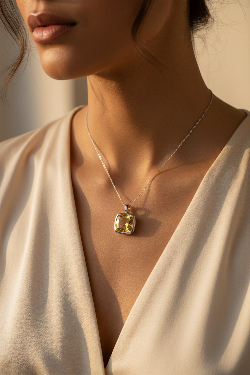 Canary Yellow CZ Silver Pendant - Lifestyle Editorial