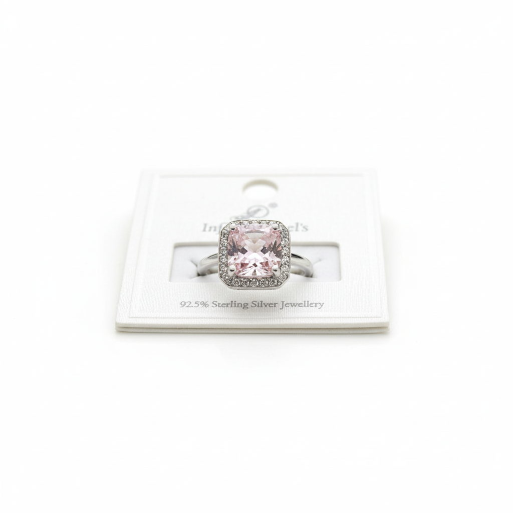 Pink CZ Cushion Halo Ring Studio