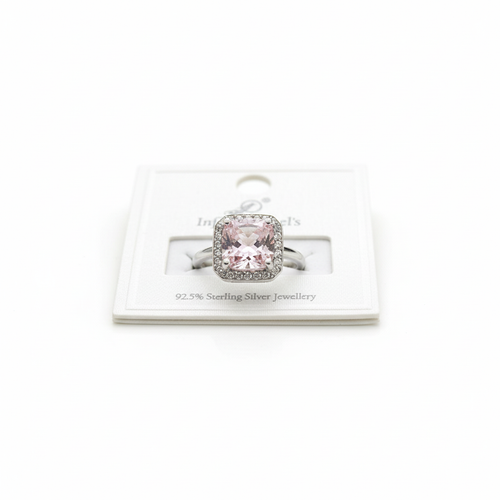 Pink CZ Cushion Halo Ring Studio