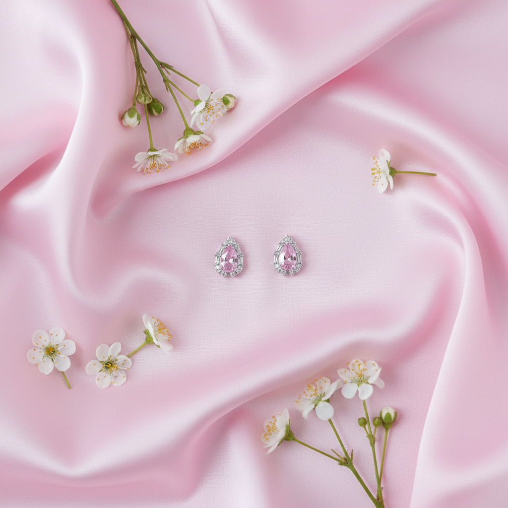 Pink CZ Earrings - Romantic Style