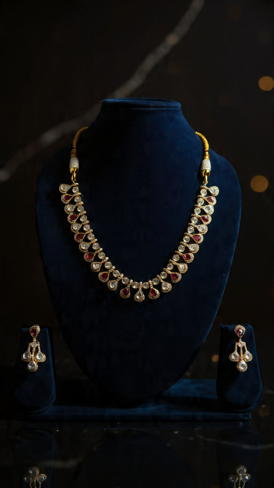 Polki-Style Ruby & Diamond AD Gold Necklace & Earring Set